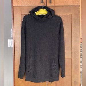 Men's LULULEMON Heathered Black 100% Wool Sweater with Hood, Large EUC